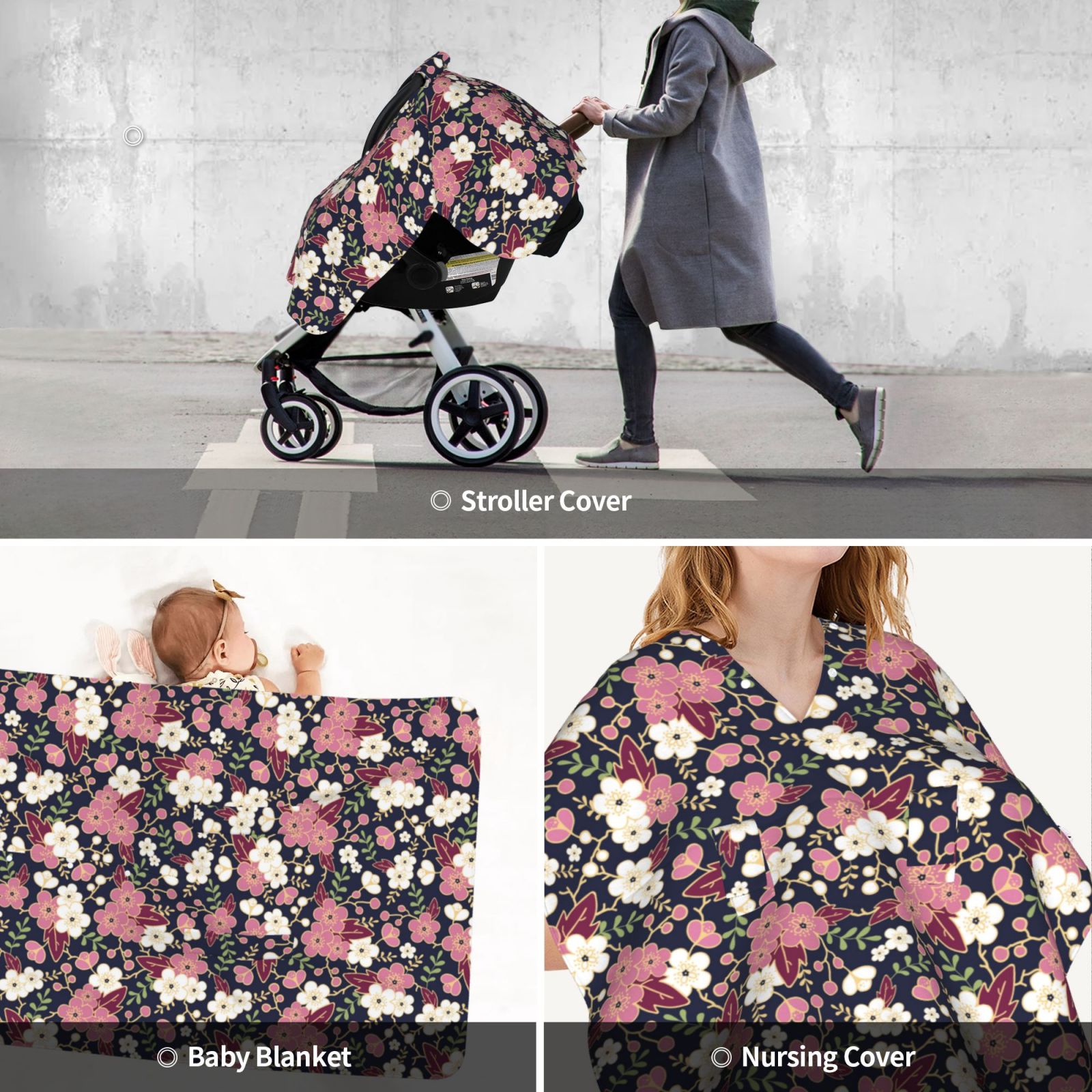 Car Seat Cover Baby - pink white flowers Breathable Infant Car Seat Cover for Baby Carseat, Lightweight Comfort Baby Essentials Must Haves Newborn Stuff for Girl Boy