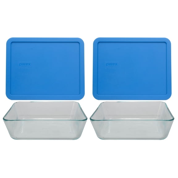 Pyrex 7212 11-Cup Glass Dishes & 7212-PC Marine Blue Lids (2-Pack)