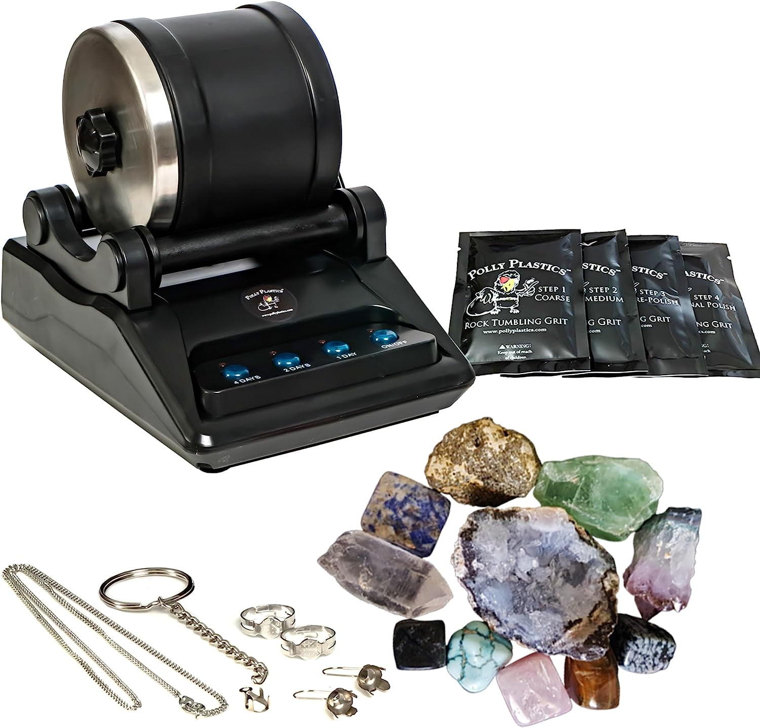 Tryes Rock Tumbler Kit Adults-Rock Polisher Tumbler with Noise Reduction  Cover, Speed&Timer Control, Complete Rock Tumbling Kit,Learning Guide etc.