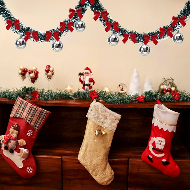 Adornos navideños, colgante para árbol de Navidad con cinta floral de 2 metros de largo con cordón y pompones. Ideal para árboles de Navidad y decoración de ventanas. Parte superior de plástico.