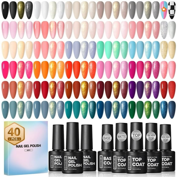 Set de esmaltes de uñas en gel COSCELIA, 40 unidades, 35 colores, 7 ml, con base superior
