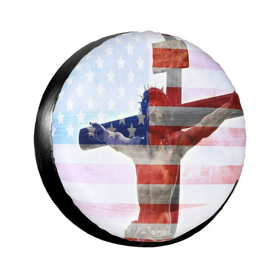 American Christian Flag Spare Tire Cover Waterproof Dust-Proof Universal Wheel Tire Covers Fit For Trailer, Rv, Suv Truck And Camper Accessories 14 Inch