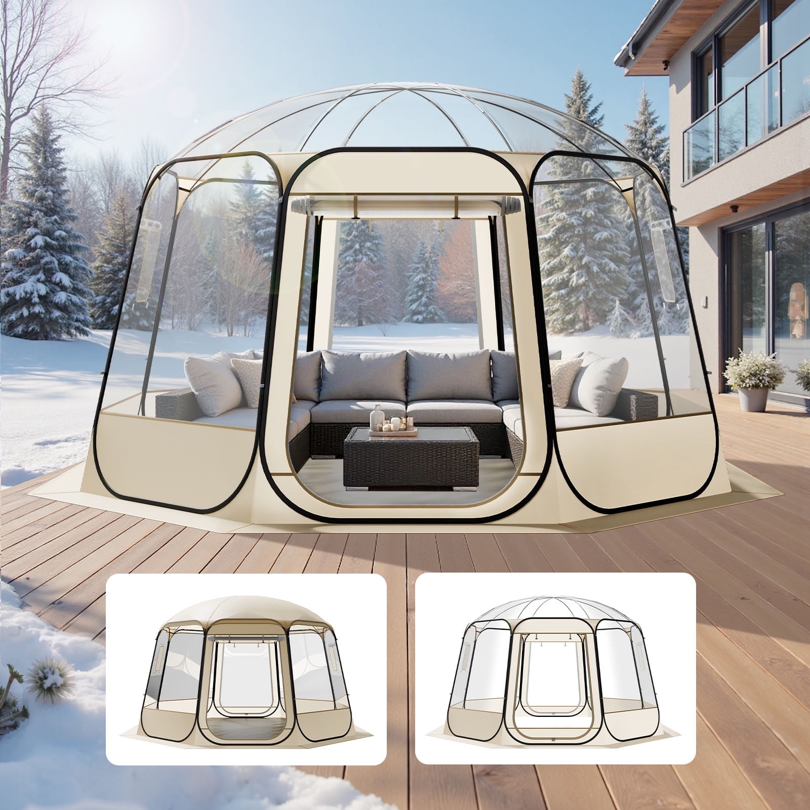 VEVOR Pop up Bubble Tent, 12 x 11.1 ft Waterproof & UV-Resistant, Clear Camping Tent Shelter, Outdoor Garden Dome Igloo Tents with Windows, 540° Panoramic View, for 10-12 Persons Patio Backyard