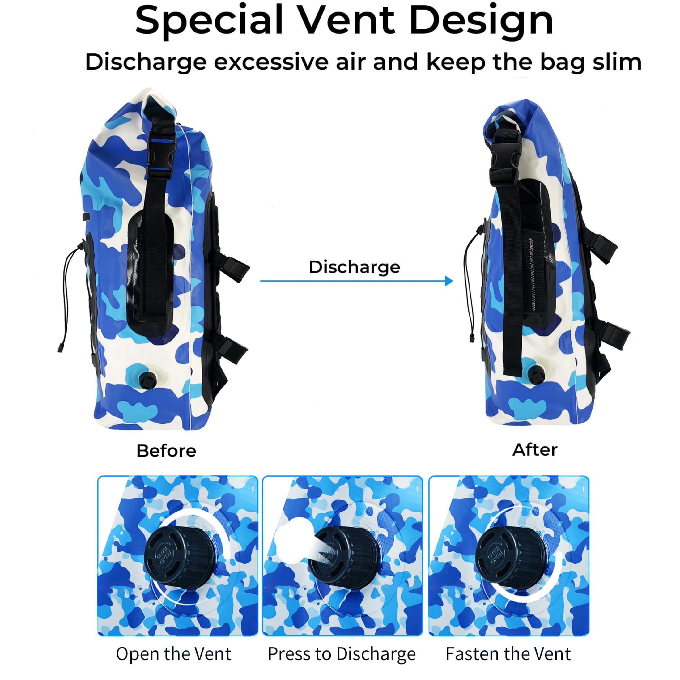 AFISHTOUR Dry Bag Waterproof Backpack, 35L Roll Top Floating Dry Backpack for Kayaking, Hiking, Camping, Travel (Blue)