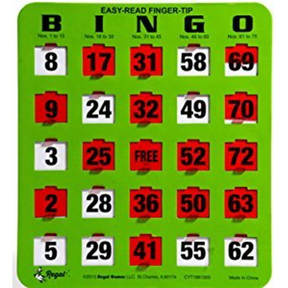 Regal Games Easy Read Green Bingo Heavy Duty 5 Ply Jumbo Shutter Slide Bingo Cards with Big Tabs (10 Pack)