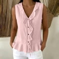 thumbnail image 2 of Lightweight Camisole Linen Women’s V-Neck Tank Tops Summer Sleeveless Tops with Front Button Drawstring Fashion Ruffle Hem Casual Blouses Pinks S, 2 of 7