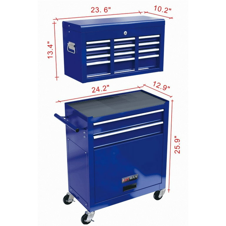 Campfun 8 Drawers Tool Box - Rolling Tool Chest Detachable Tool Cart  Utility Cart Tool Organizer Tool Storage Cabinet with Wheels Hooks and Lock  for Garage Warehouse Workshop Repair Shop, Blue 
