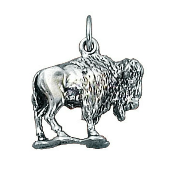Sterling Silver 30" 1mm Box Chain 3D Buffalo Bison Pendant Necklace
