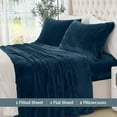 thumbnail image 3 of Elegant Comfort Luxuriously Soft 4-Piece Velvet Plush Flannel Sheet Set - Premium Quality - Cozy Warm, Anti-Static, Non Pilling Fuzzy Velvet Flannel Fleece Deep Pocket Sheet Set - King, Navy, 3 of 5