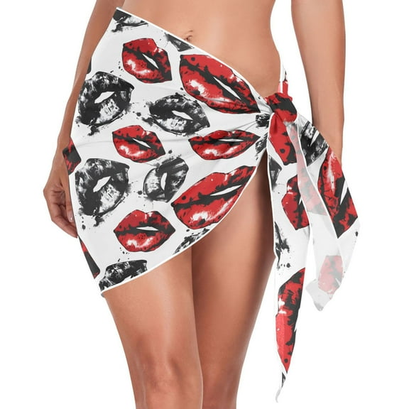 joogoo Red Lip Women's Beach Sarong Bathing Suit Wrap Swimwear Cover Ups M