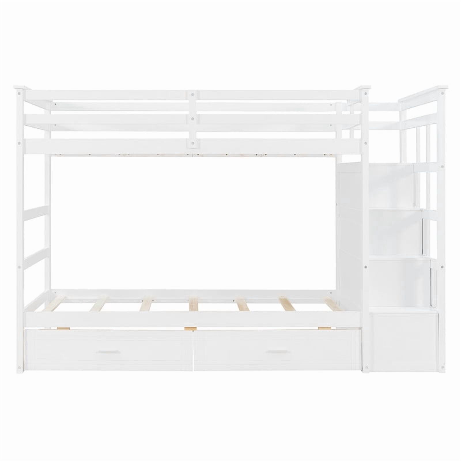 Twin Over Twin Kids/Teens Bunk Bed with Buit-In Staircase, Wooden Storage Bed Frame with 6 Drawers