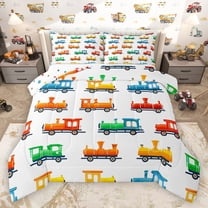 Homewish Multicolor Cartoon Train Bedding Comforter Set,Transportation Theme Twin Comforter Sets,Orange White Green Bedding Set For Boys,Breathable Home Decor Reversible,2pcs