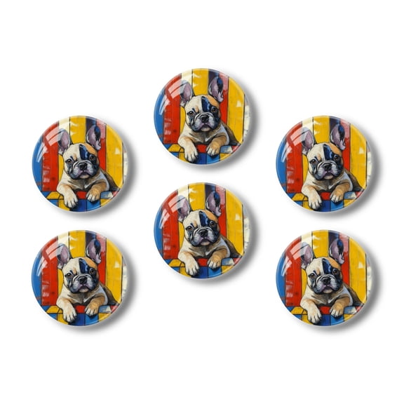 Glass Refrigerator Magnet 6Pcs Magnetic Fridge Sticker,Decor for Kitchen,Whiteboard,Cabinet,Adorable Bulldog In Vividly Colored Setting