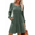 thumbnail image 1 of Vestido Estilo Babydoll Informal de Otoño con Cuello Cuadrado y Larga para Mujer. Verde S, 1 of 7