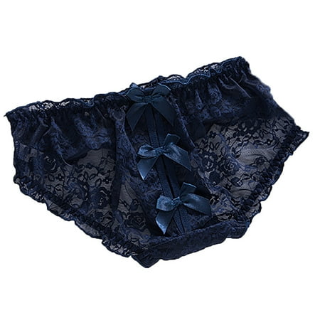

Qcmgmg Low Waisted Briefs Underwear for Women Hollow out Lace Solid Bowknot Panties