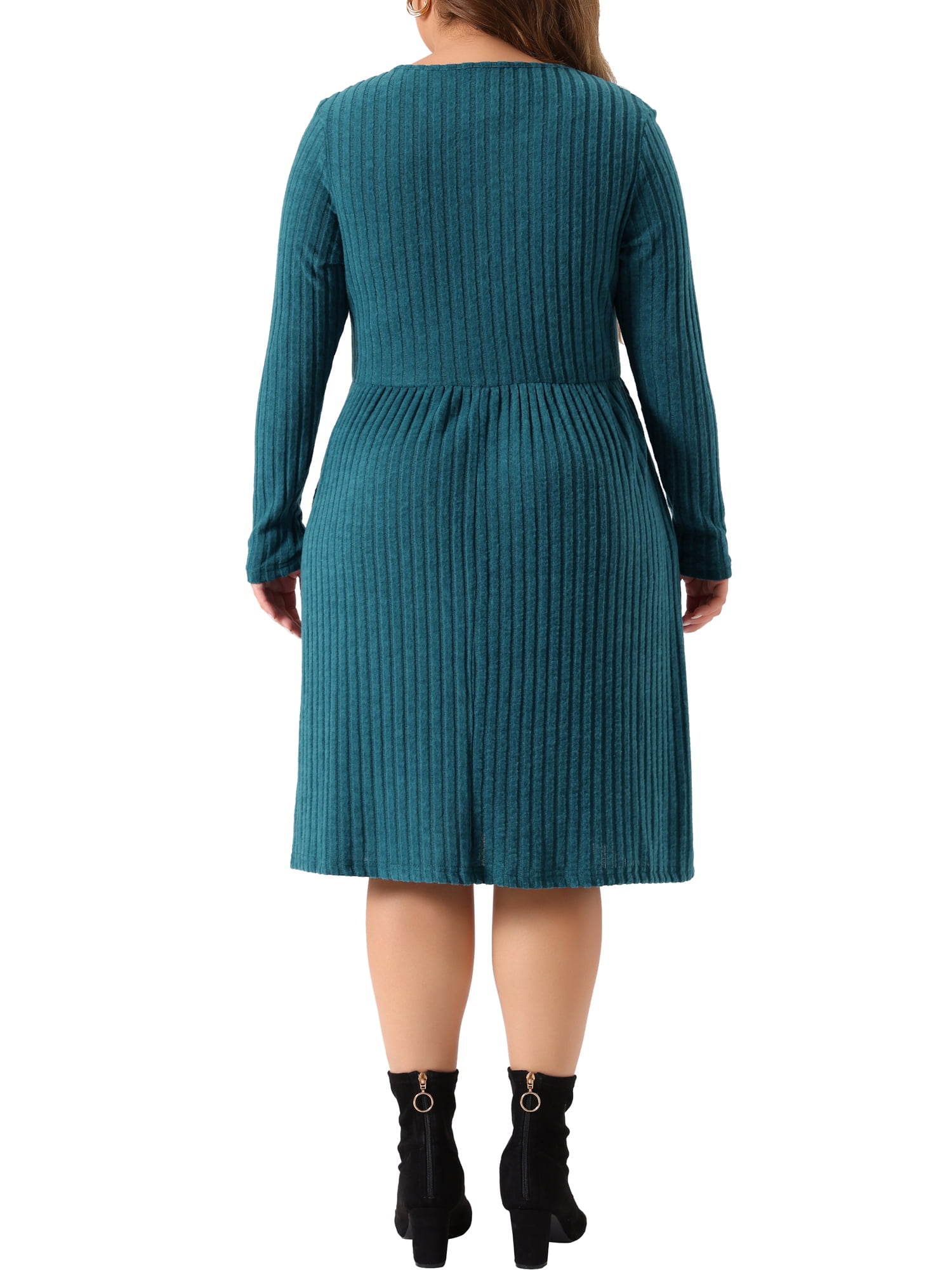 DARING DIVA Plus Size Round Neck Long Sleeve Casual Knit Dress 2X Peacock Blue