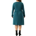 thumbnail image 4 of DARING DIVA Plus Size Round Neck Long Sleeve Casual Knit Dress 2X Peacock Blue, 4 of 6