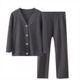thumbnail image 3 of Umfun Girls V-Neck Button Up Cardigan and Straight Leg Pants Set - Soft Long Sleeve 2-Piece Loungewear Outfit Cozy Autumn Winter Sleepwear and Casual Daily Wear, 3 of 8