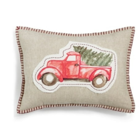 Martha Stewart Collection Holiday Truck Christmas Tree Decorative Pillow, 14 x 20 Inches, Red (New without