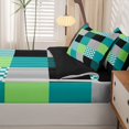 thumbnail image 5 of Manfei Geometric Check Zipper Twin Comforter Sets with Fitted Sheet and 2 Pillowcases,Modern Checkered Zipper Bedding Set,Teal Blue,Black Reversible,4pcs, 5 of 8