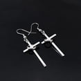 thumbnail image 2 of Par de acero Inoxidable Plata Cruz Crucifijo Cuelga Gancho Pendiente Studs Punk Fernando Pendientes colgantes Cruz con anillo Estilo liso Plata 1 par, 2 of 6