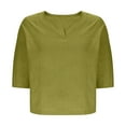 thumbnail image 4 of Womens Tops Dressy Casual Long Sleeve Casual Shirts V Neck Pleated Work Blouses Loose Fit Fall Trendy Knit Top Holiday Gift Finder,Green,XL, 4 of 5