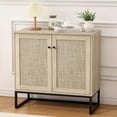 thumbnail image 1 of Sideboard Buffet Cabinet with 2 Rattan Doors, Farmhouse Console Table with Storage, Entryway Accent Table Kitchen Cupboard for Living Room, Hallway, Dining Room, Natural, 1 of 7