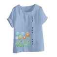 thumbnail image 3 of UPPADA Under 10 Linen Shirts for Women Casual Loose Fit Summer Tops Floral Print Crew Neck Buttons Shirts Short Sleeve Trendy Blouses Plus Size Tunic Blouse Loose Fit Baggy Daisy Blouses Blue,S, 3 of 4