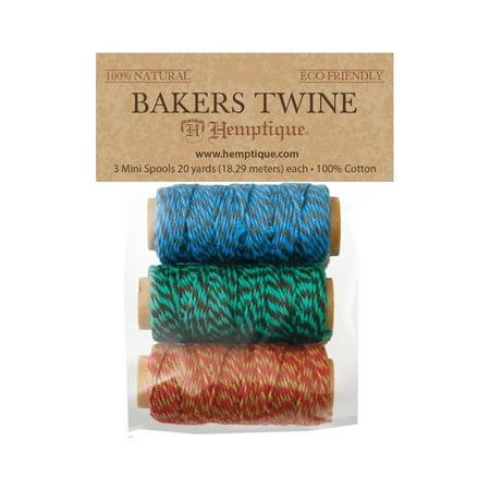 UPC: 0091037735768 | Hemptique Cotton Bakers Twine 3 Mini Spool Bag Set