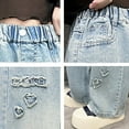 thumbnail image 5 of ATOGUTA Jeans for Girls Wide Leg Cute Teen Denim Pants Junior Elastic Band with Pockets Casual Clothes Size 5T-15, Blue, 5 of 6