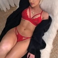 thumbnail image 2 of Conjunto de lencería de mujer Sujetador de correa de tentación de cadera abierta + Tanga + Liga (Rojo XXL) FLhrweasw Para estrenar, 2 of 8