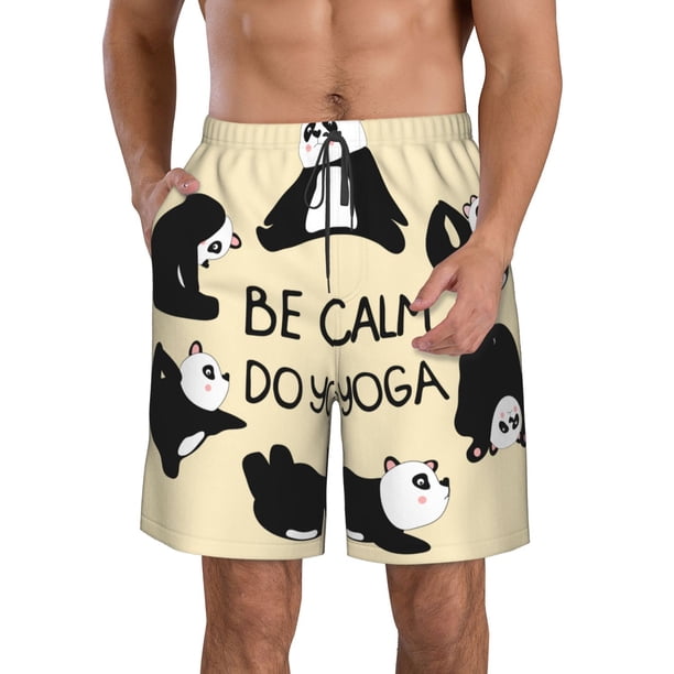 Balery Panda Doing Yoga Traje de Baño Estilo Hawaiano para Hombre, Shorts de Secado Rápido con Bolsillos-Small