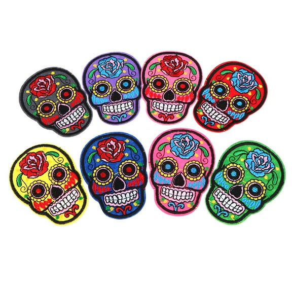 Yunhgft 8 Pieces SUGAR SKULL Motif Sew / Iron On Applique Embroidery Patch Biker Badge