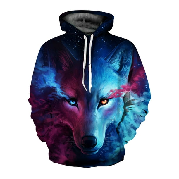 Leadingstar 3D Wolf Printed Hoodie Men/Women Cool Animal Sweater  Fashionable Unisex Pullover 