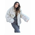 thumbnail image 2 of Female Faux Fur Coat Faux Fur Jacket Long Sleeve Lapel Furry Winter Jackets Parka Short Coat Ivory Gray XXL, 2 of 9