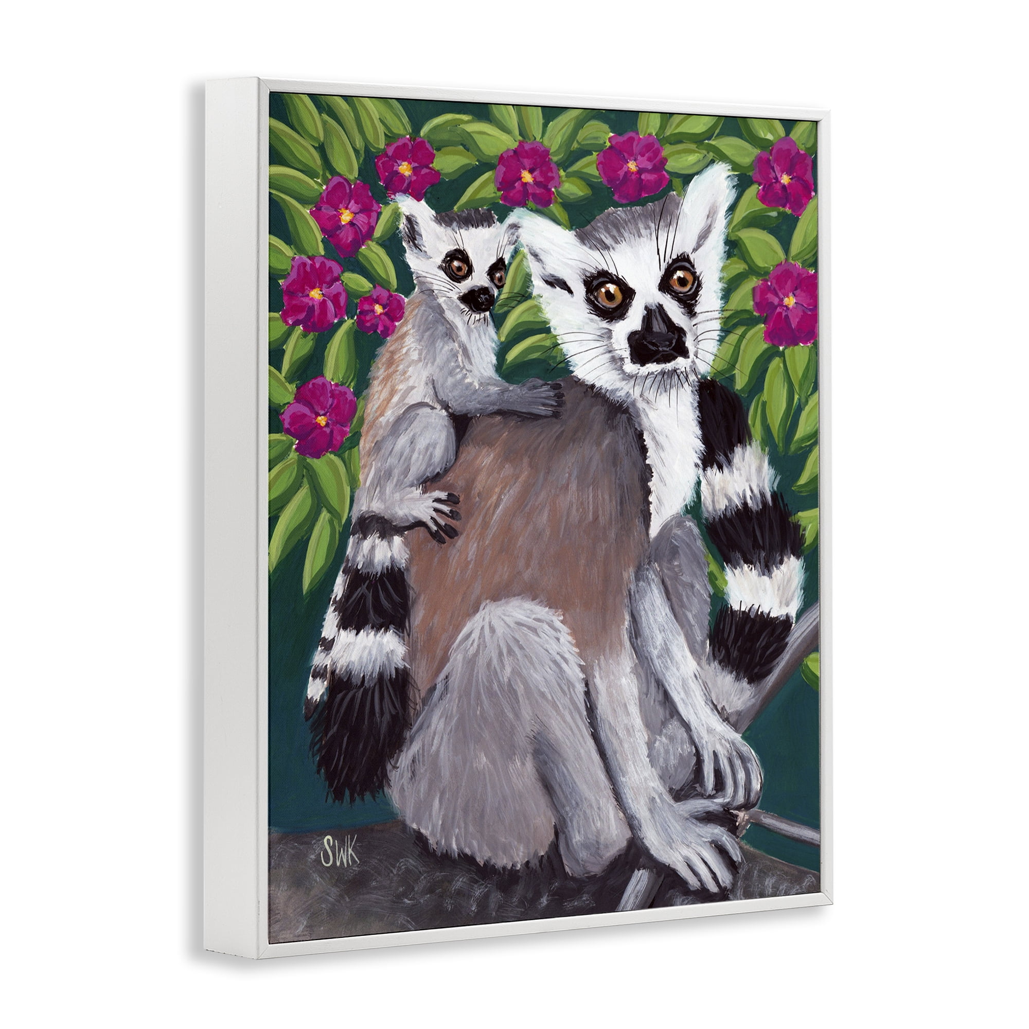 Stupell Industries Ring Tailed Lemur Mama & Baby White Framed Giclee Art, design by Sarah Waldron Kimball