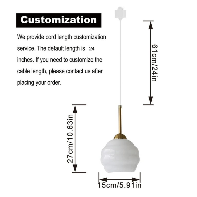 Kiven 3-Light H-Type Track Pendant Lighting - Modern Glass Shade Halo Track Lights, 24" Cord, White