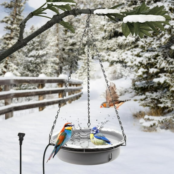 Hanging Heated Bird Bath for Outdoors for Winter, Large Capacity Heated Birdbath Deicer,75W Thermostatically Controlled Birdbath Heater for Winter Garden Patio Yard Decoration