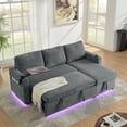 thumbnail image 2 of Miekor Furniture Modern Chenille Multi-functional Pull-Out Bed Sofa with Retractable Table and LED Lighting, USB Charging Ports and Cup Holders, Gray MK0381, 2 of 12