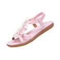 thumbnail image 2 of Samdudou Women Flat Sandals Open Toe Flower Decor Gladiator Sandals Summer Dressy Casual Strappy Slide Shoes Slingback Elastic Ankle Strap Beach Walking Vacation Outdoor Daily Wear, 2 of 9