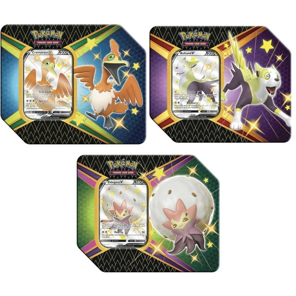 Pokemon Shining Fates Cramorant V, Botund V & Eldegoss V Set of 3 Tins [18 Booster Packs & 3 Promo Cards Total!]