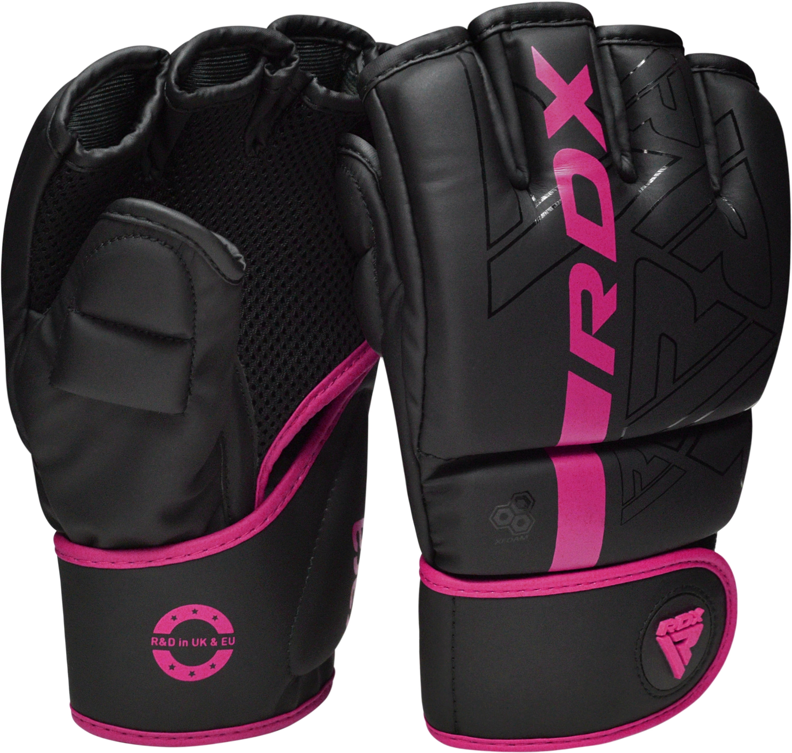 RDX MMA Boxing Gloves Grappling, Pre-Curved Martial Arts Mitts, Ventilated Palm Kara Pink L