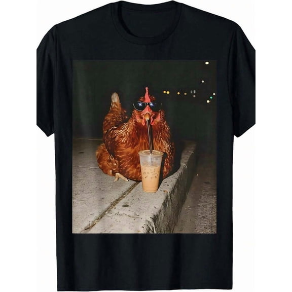 Drinking Iced Coffee Funny Chicken Lover Farmer T-Shirt