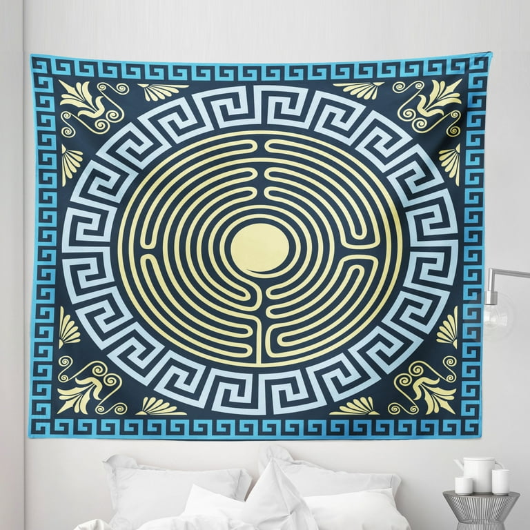 Greek Key Tapestry, Yellow and Blue Labyrinth Pattern from Culture with  Floral Details, Fabric Wall Hanging Decor for Bedroom Living Room Dorm, 5  Sizes, Pale Yellow Blue, by Ambesonne 