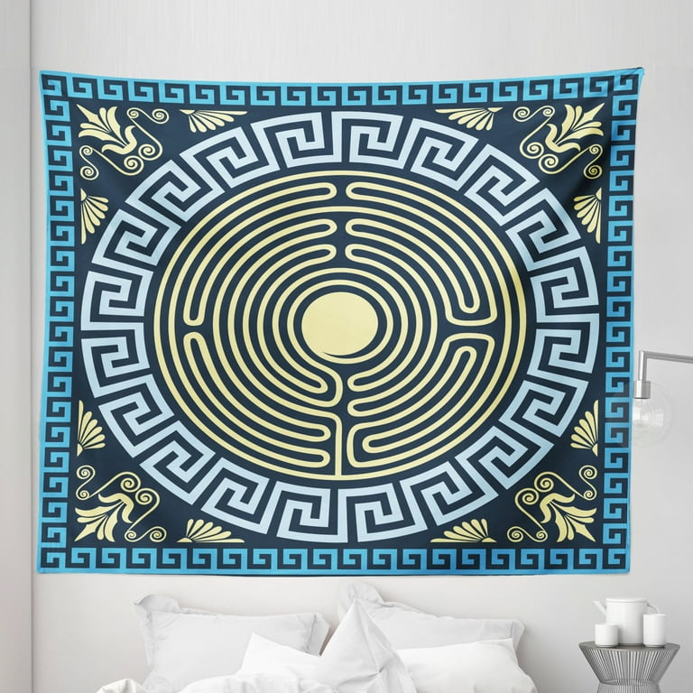 Greek Key Tapestry, Yellow and Blue Labyrinth Pattern from Culture with  Floral Details, Fabric Wall Hanging Decor for Bedroom Living Room Dorm, 5  Sizes, Pale Yellow Blue, by Ambesonne 