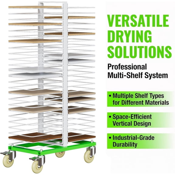 Hemoton Paint Drying Rack, 50-Tier Heavy-Duty Steel Painting Drying Rack for Cabinet Doors, Locking Casters, 25 lbs Per Shelf, Space-Saving Design for Classrooms, Art Studios & Woodworking