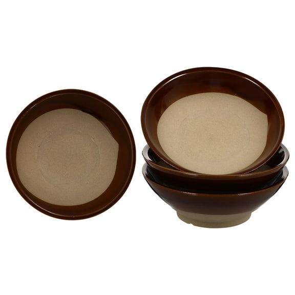 MEIBUTYUP 4Pcs Brown Ceramic Bowl Vintage Design Practical Serving Bowl for Ramen and Salad