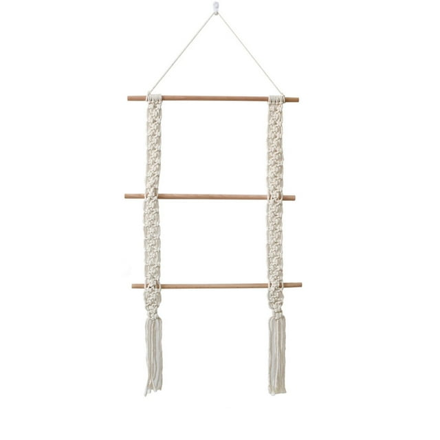 Gkeoshab Hangs Household pendant Ladder Hand Towel Rack For Bathroom Blanket Ladders For The Living Room Hanging Blanket Ladder Rustic Decorative Ladder For Blankets Whitewashed Towel Ladder