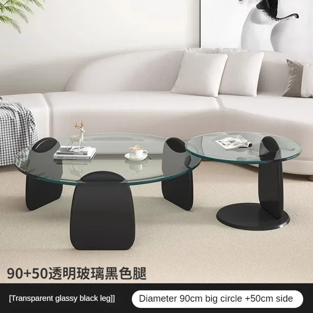 Mesa de centro de vidrio templado, sala de estar, combinación Circular para el hogar, mesa de té minimalista italiana de lujo con luz nórdica