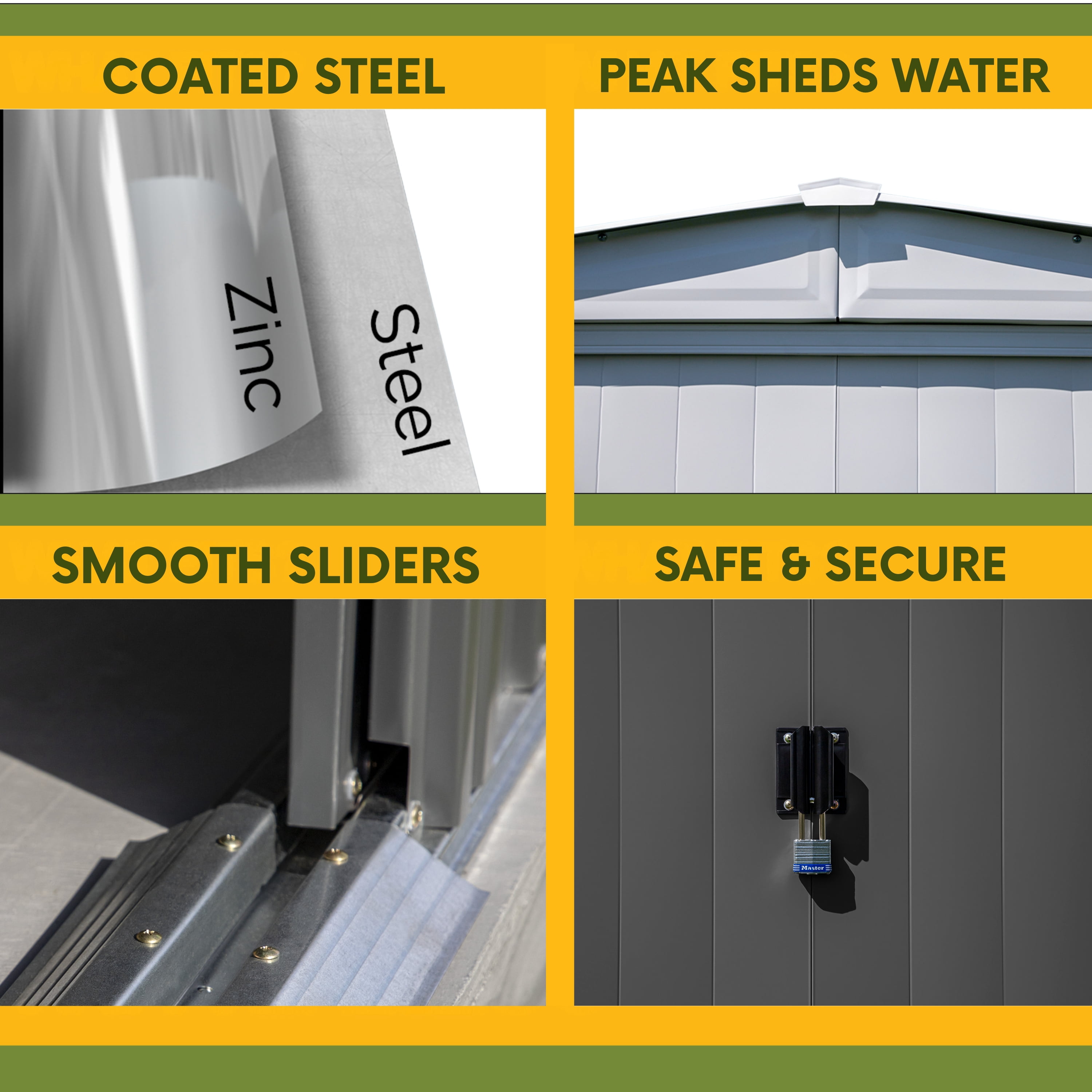 Steel Storage Shed - USA-Made with Galvanized Steel, Lockable Sliding Doors, Low Gable Roof - Ideal for Landscaping Tools, Lawn Mowers, Gardening Supplies, and Backyard Storage (Dark Grey, 6x6)